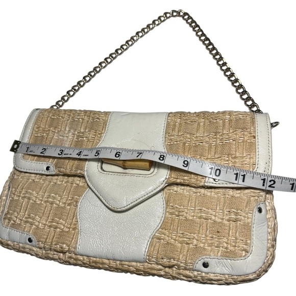 Elaine Turner Woven Straw w Trim and Gold Toned Handle Small Handbag - Picture 8 of 9